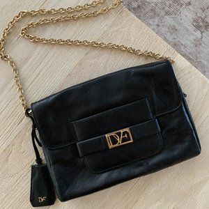 Diane Von Furstenberg DVF Mimosa Leather Clutch Bag- black